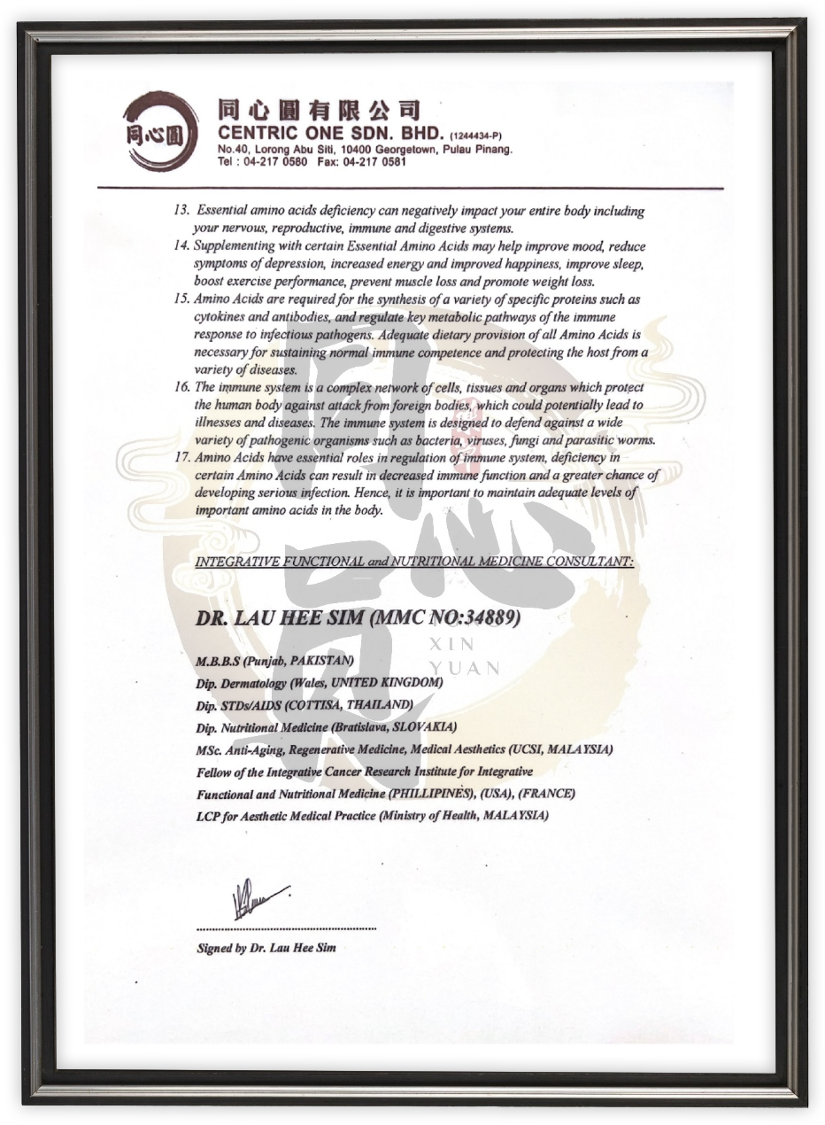 Dr. Lau Hea Sim professional report on amino acids, page 2